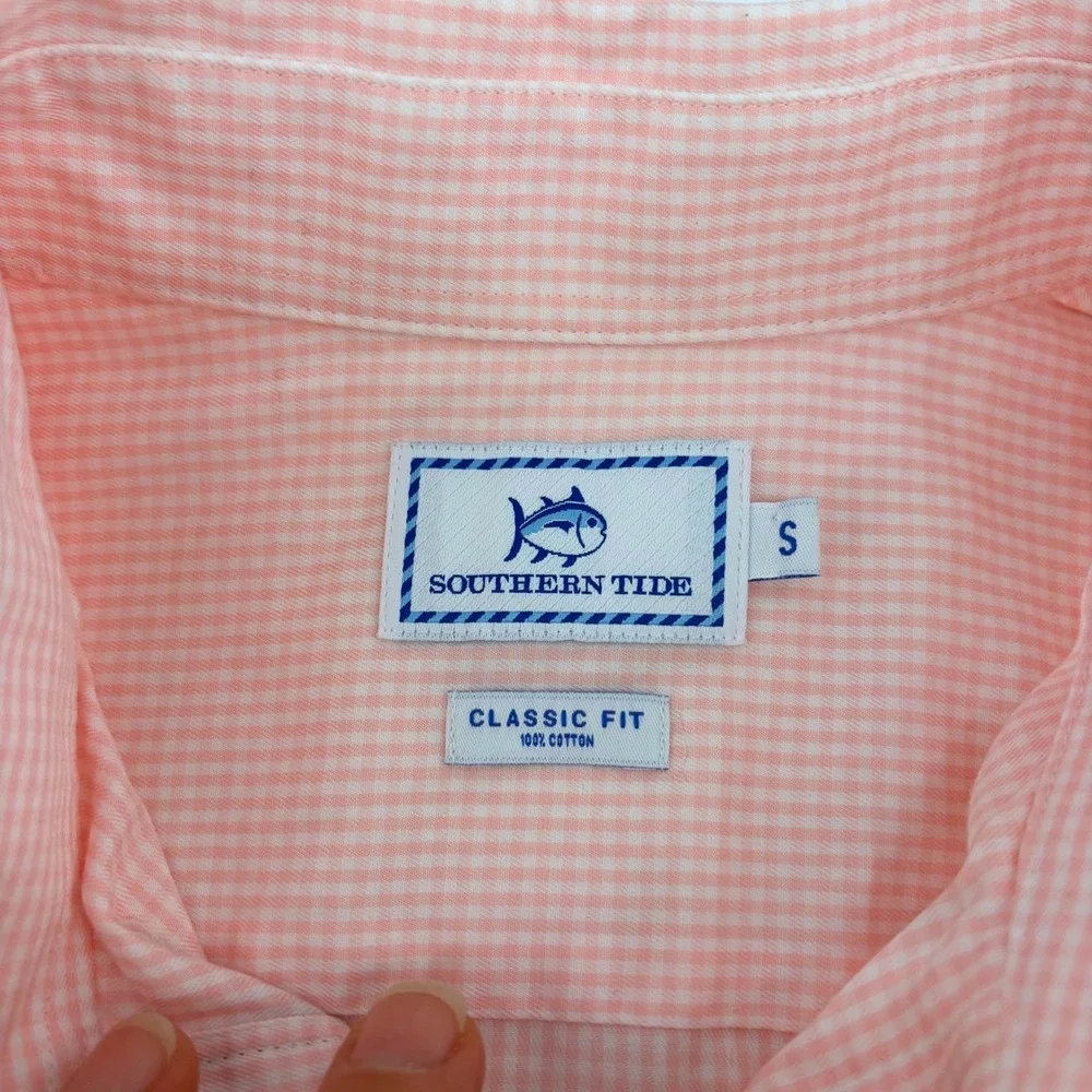 Southern Tide Mens Classic Fit Gingham Button Down Shirt Pink White Small S